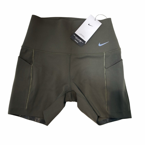 Nike Dri Fit High Rise 8 Inch Shorts Olive Green Extra Small - Picture 7 of 12